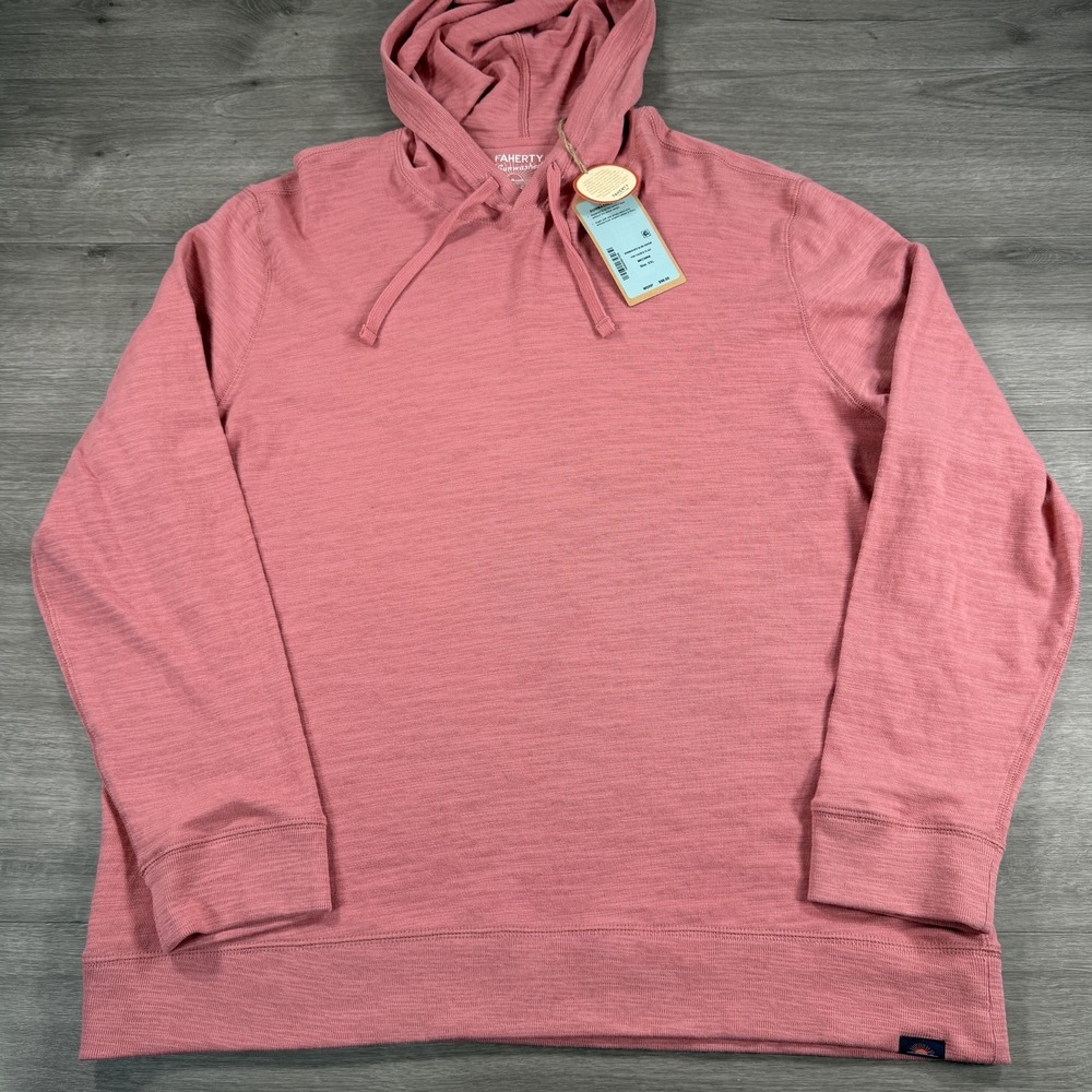 Faherty Sunwashed Slub Hoodie Mens 2XL Pink Organic Cotton Lightweight Pullover